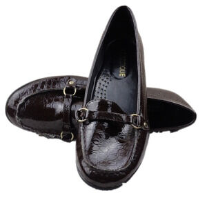 Classique Brown Lizard Detail Faux Patent Leather Upper Slip On Loafer Shoe